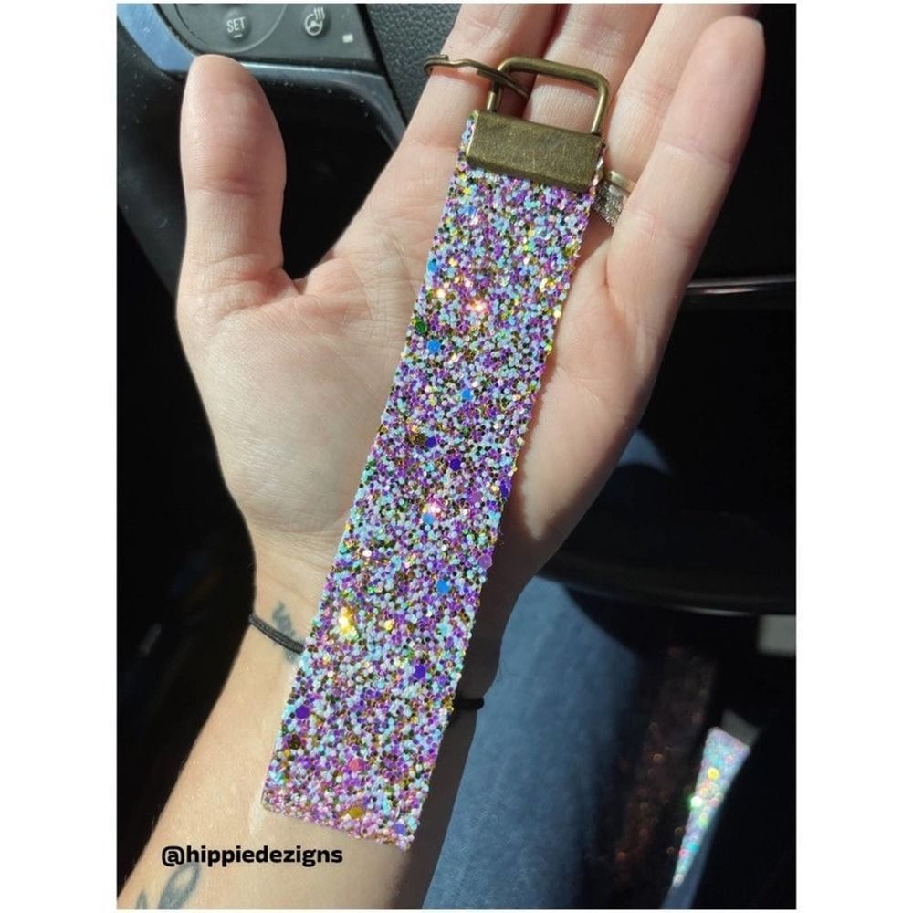 Pink & Gold Rhinestone Leather Key Fob Set | Custom Rhinestone Keychain - Picture 2 of 3